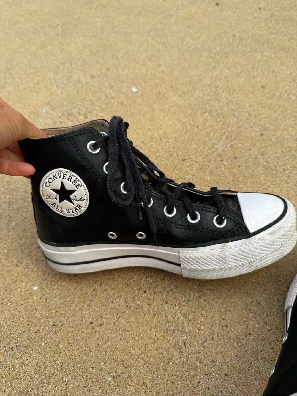 Converse Leather Black High-Top Sneakers with White Toe Cap 6.5